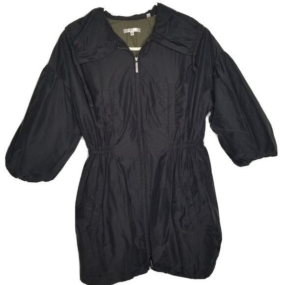 Vince  Zip Up Jacket with Bubble Hem Sleeves 3/4 women’s small drawstring collar - Picture 2 of 9